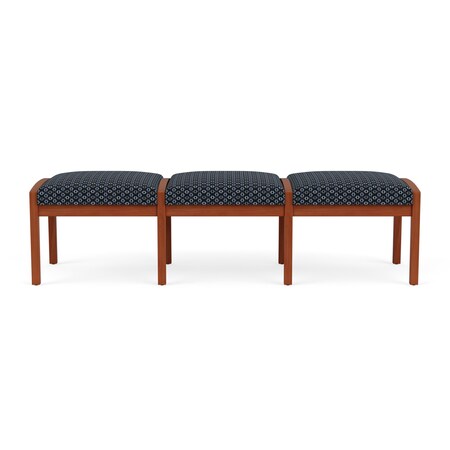 Lesro Lenox Wood 3 Seat Bench Wood Frame, Cherry, RS Night Sky Upholstery LW3001
